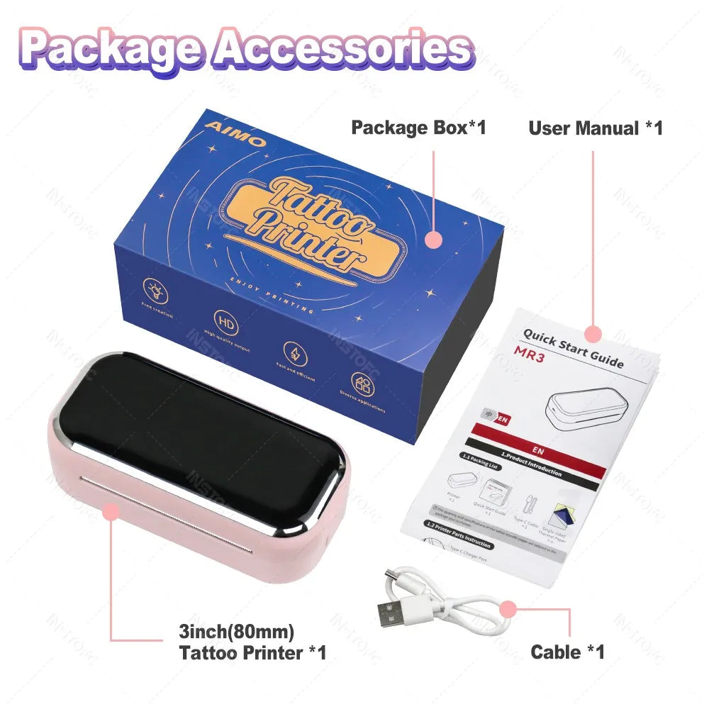 AIMO MR3 Mini Wireless Tattoo Stencil Printer | 80mm Thermal Tattoo Stencil Printer Nixie