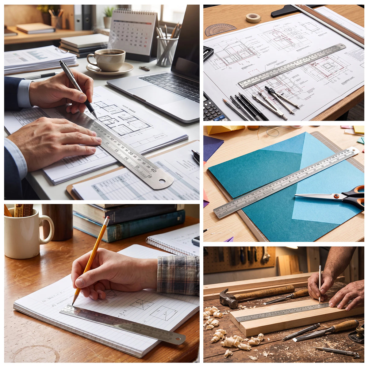 8-Piece Stainless Steel Ruler Set – Metric & Imperial Dual Scale Precision Ruler Set Nixie