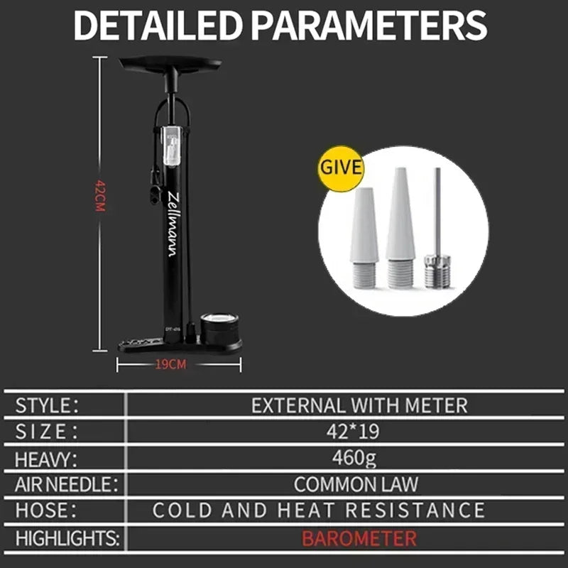 160PSI Portable Bike Pump – Schrader & Presta, Pressure Gauge Bicycle Floor Pump Nixie