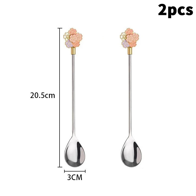 Stainless Steel Cherry Blossom Dessert Spoons, Set of 2 Decorative Dessert Spoon Nixie L1