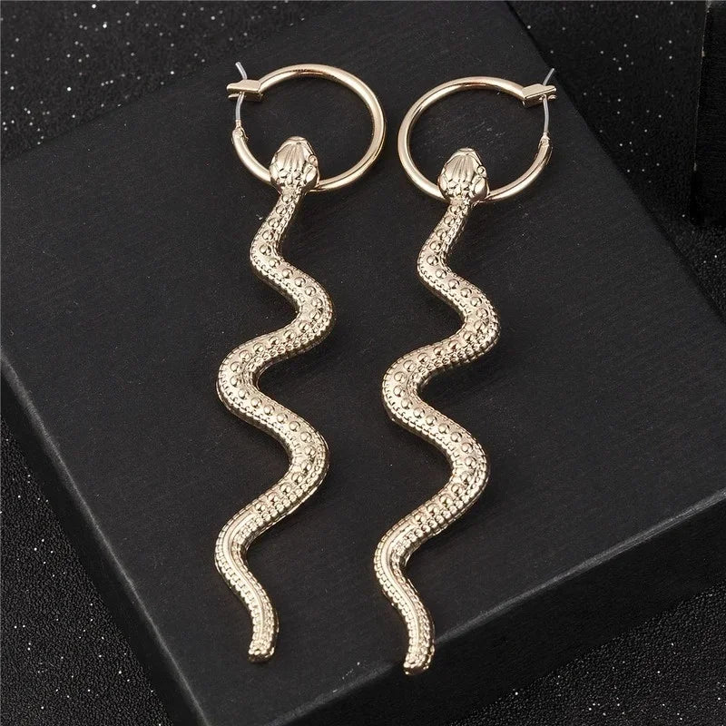 Vintage Gold Long Snake Dangle Earrings | Fashion Jewelry Gift Dangle Earrings Nixie