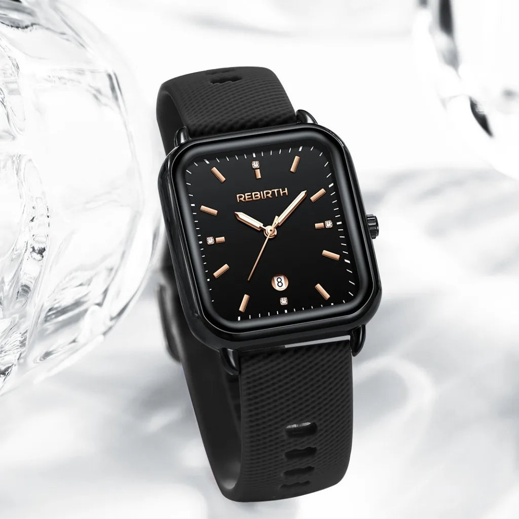 REBIRTH Women's Macaron Quartz Watch | Silicone Strap Calendar Women's Quartz Watch Nixie