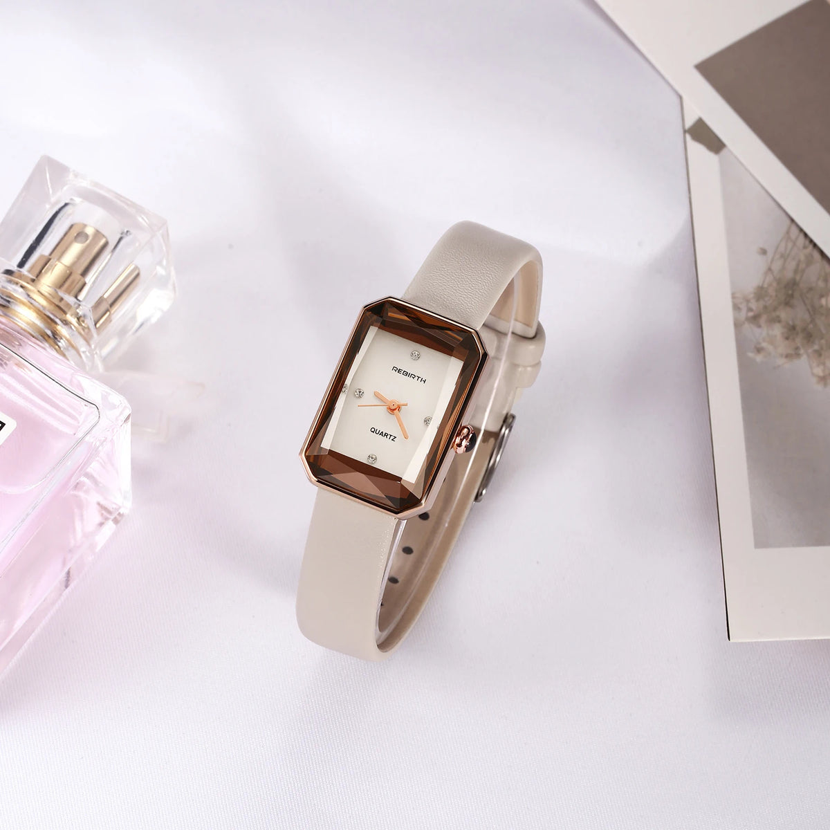 REBIRTH Retro Quartz Watch – Leather Band, Rectangle Dial Quartz Wristwatch Nixie