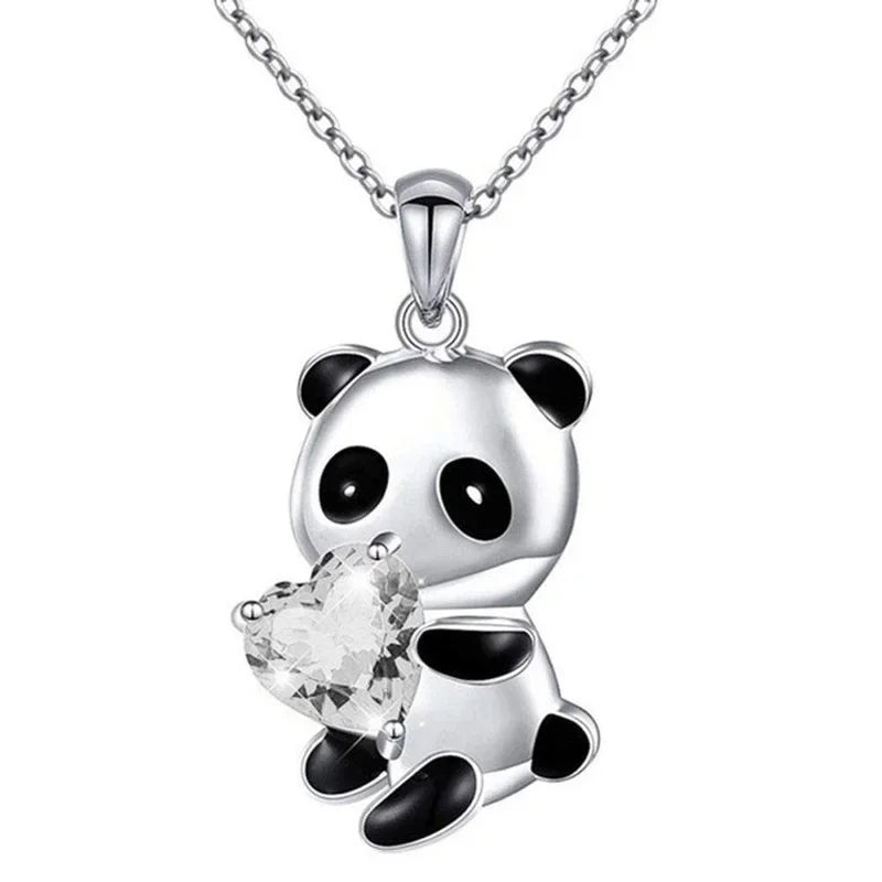 Panda Bear Heart Charm Necklace – Purple Glass Pendant Pendant Necklace Nixie