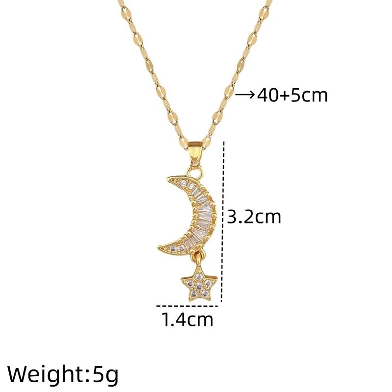 Star Moon Gold Pendant Necklace | Women's Collarbone Chain Pendant Necklace Nixie XL1997-79