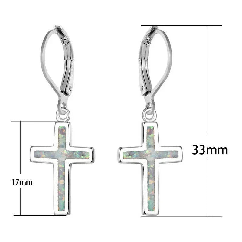 Blue Opal Cross Dangle Rhinestone Stud Earrings for Women Dangle Stud Earrings Nixie