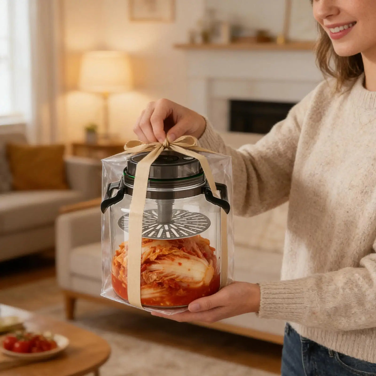 5L Airtight Kimchi & Pickle Jar with Press-Type Lid & Handle Food Storage Jar Nixie