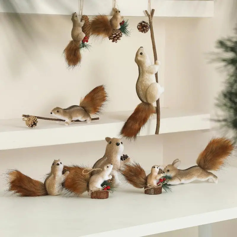 Plush Squirrel Christmas Ornament with Pinecone & Fluffy Tail