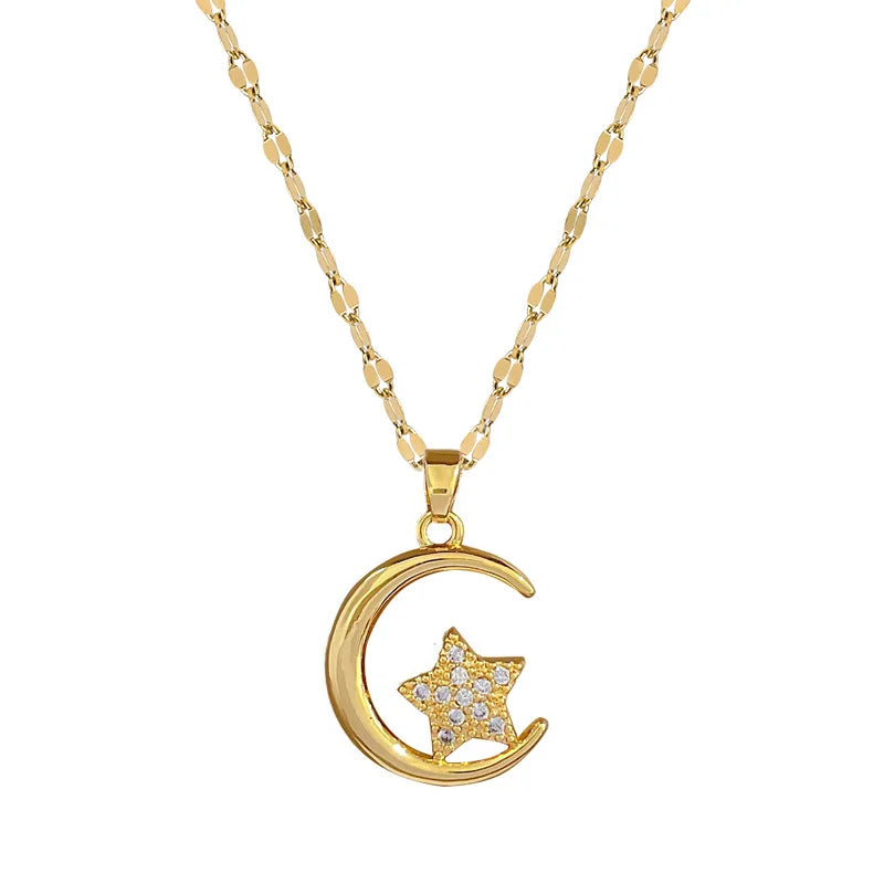 Star Moon Pendant Necklace | Gold Stainless Steel Choker Pendant Necklace Nixie
