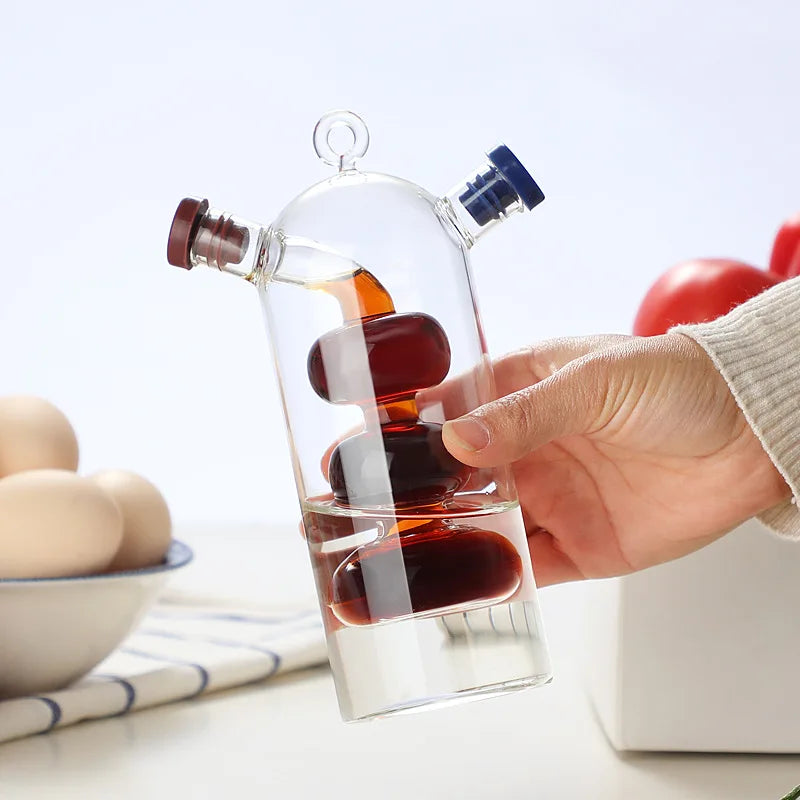 2-in-1 Double-Layer Glass Oil & Vinegar Seasoning Bottle Glass Condiment Bottle Nixie B