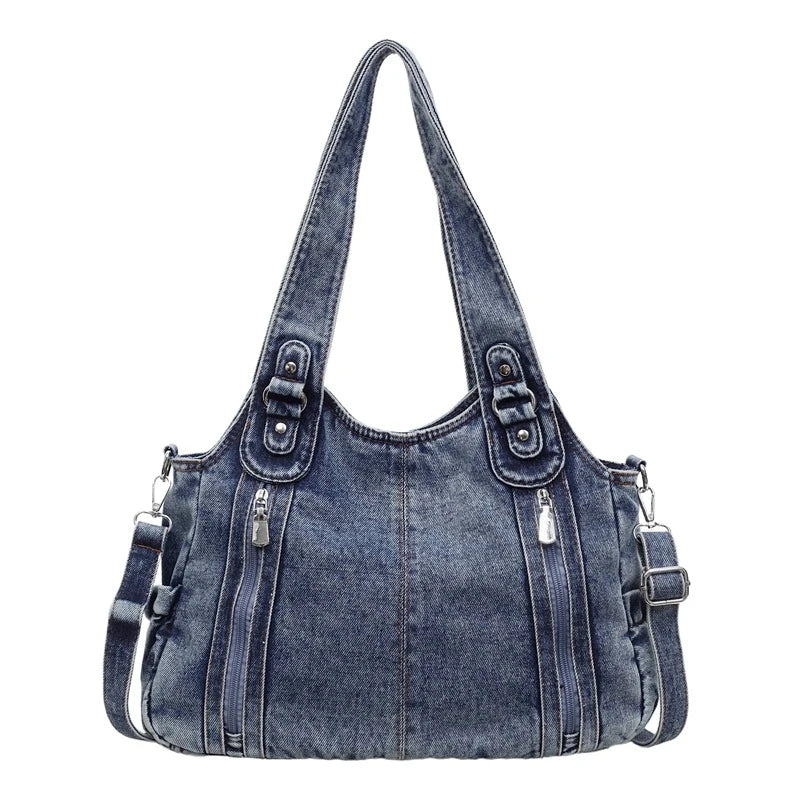Nixie Vintage Denim Tote Bag – Large Shoulder Crossbody for Women Denim Tote Bag Nixie