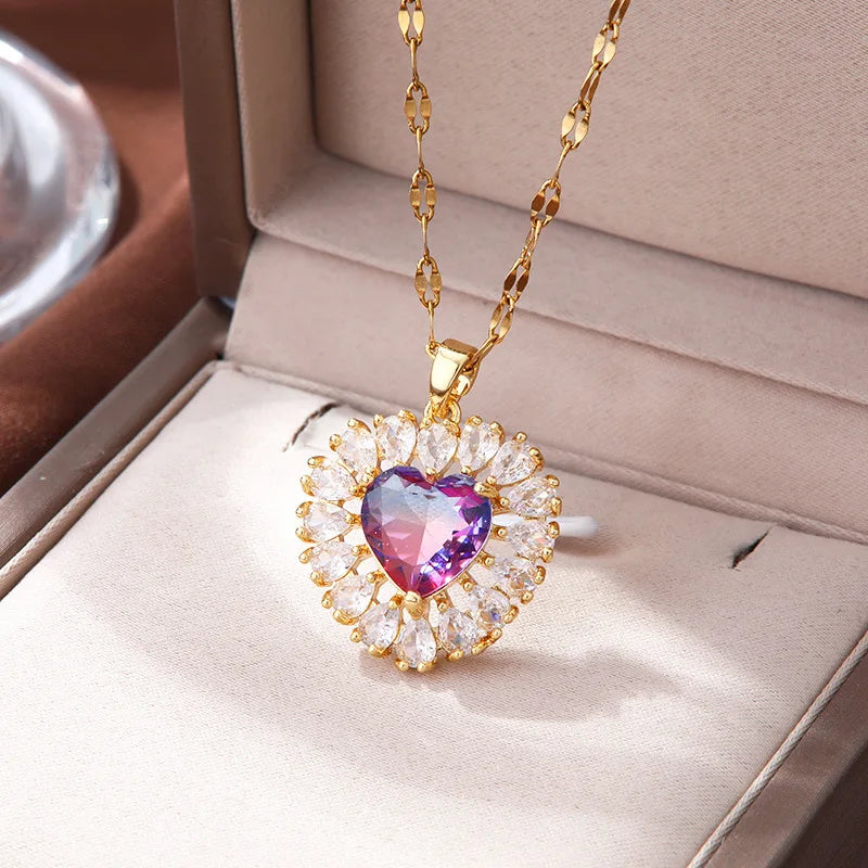 Ocean Heart Zircon Pendant Necklace – Gold Clavicle Chain Pendant Necklace Nixie