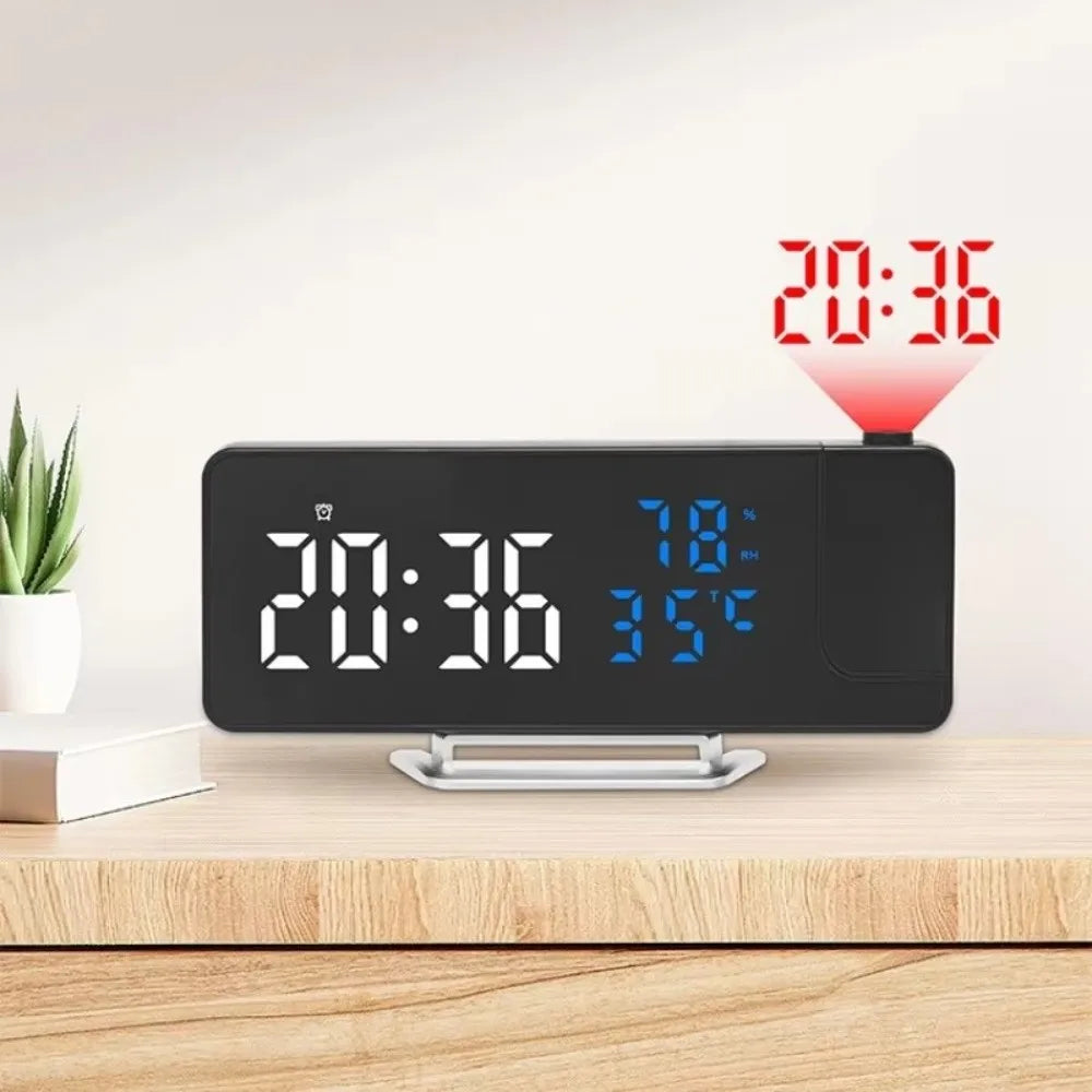 180° Projection Alarm Clock – LED, Temp & Humidity Display