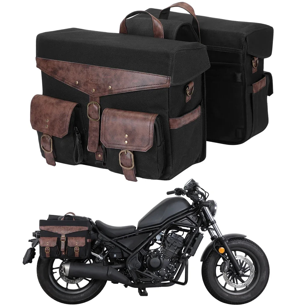 KEMITOUR 36L Retro Waxed Canvas Motorcycle Saddlebags Panniers Motorcycle Saddlebags Nixie