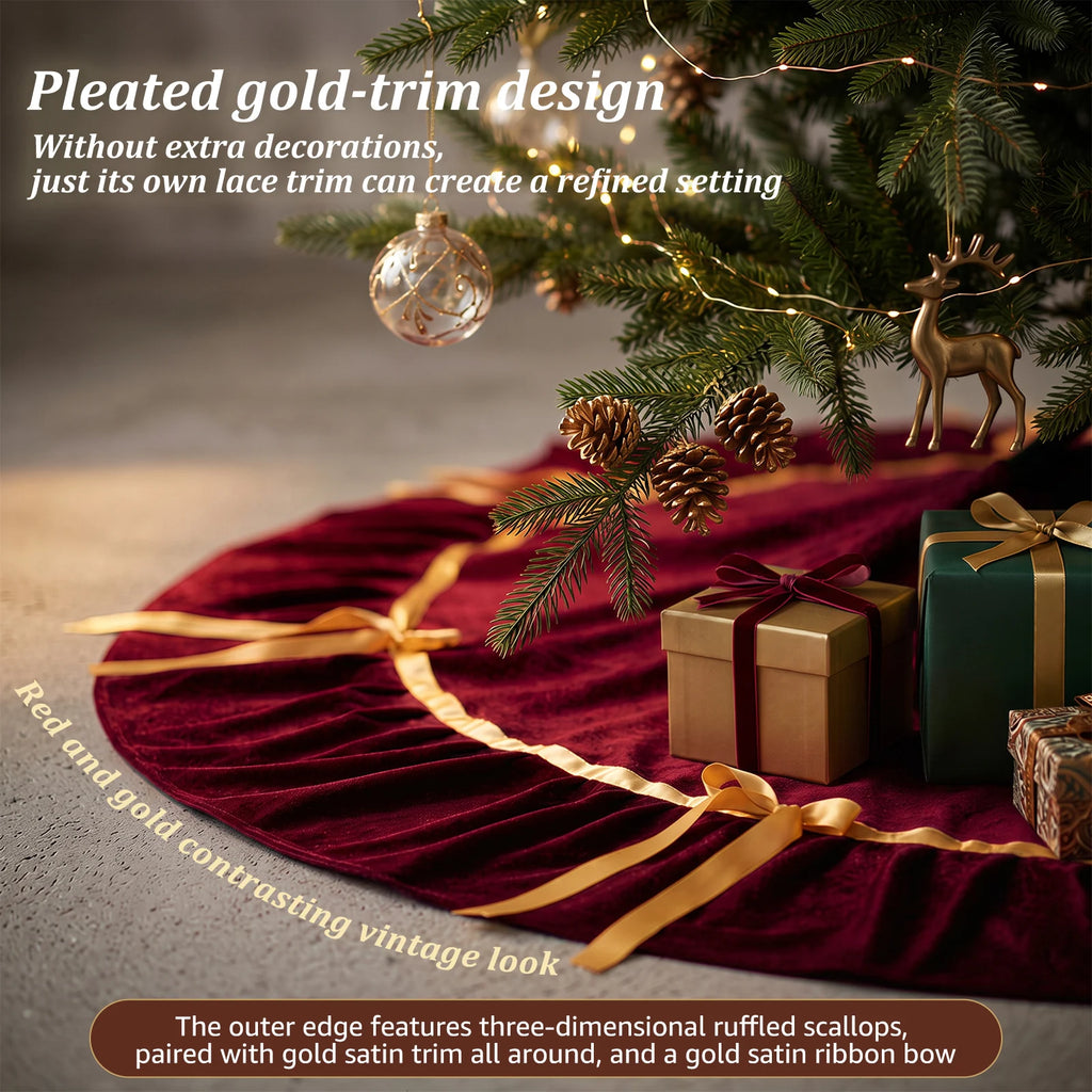 Large 84" Ruffled Velvet Christmas Tree Skirt – Indoor & Outdoor Christmas Tree Skirt Nixie