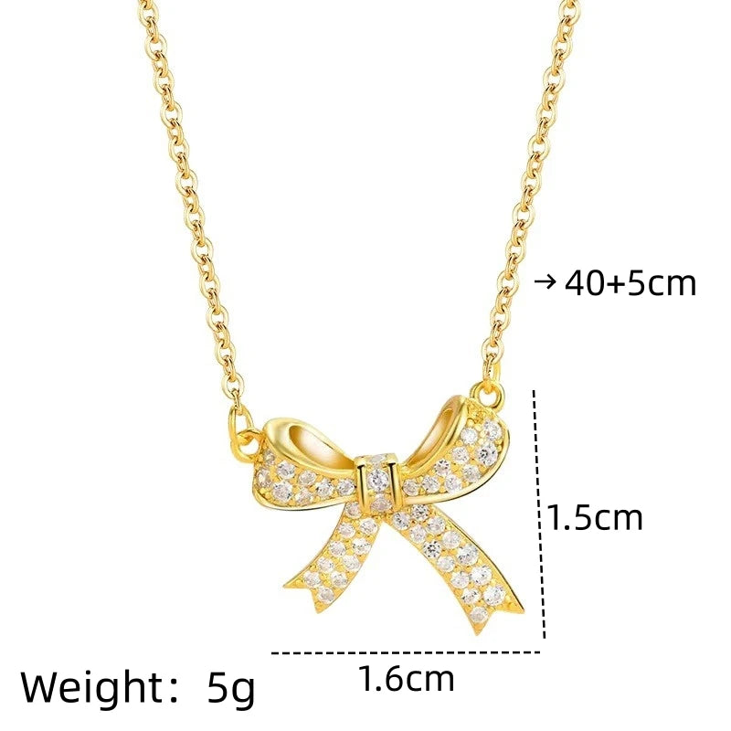 Butterfly Knot Pendant Necklace | Gold Zircon Clavicle Chain Pendant Necklace Nixie
