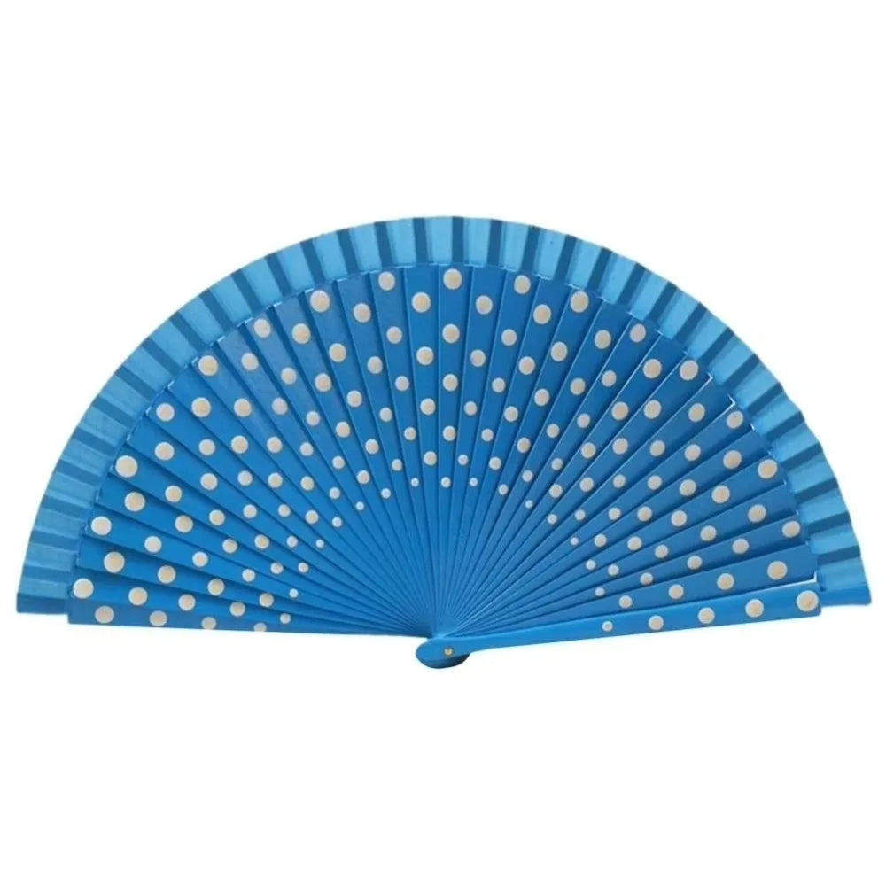 Wood Flamenco Folding Fan – Dots Pattern Dance & Party