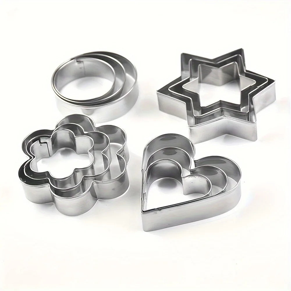 12-Piece Stainless Steel Cookie Cutter Set – Heart, Star, Flower Cookie Cutter Set Nixie