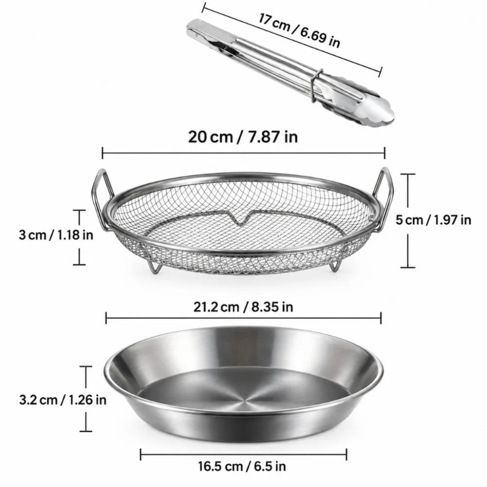 3-Piece Stainless Steel Kitchen Set: Drain Basket, Tray & Tongs Kitchen Tool Set Nixie 3PCS