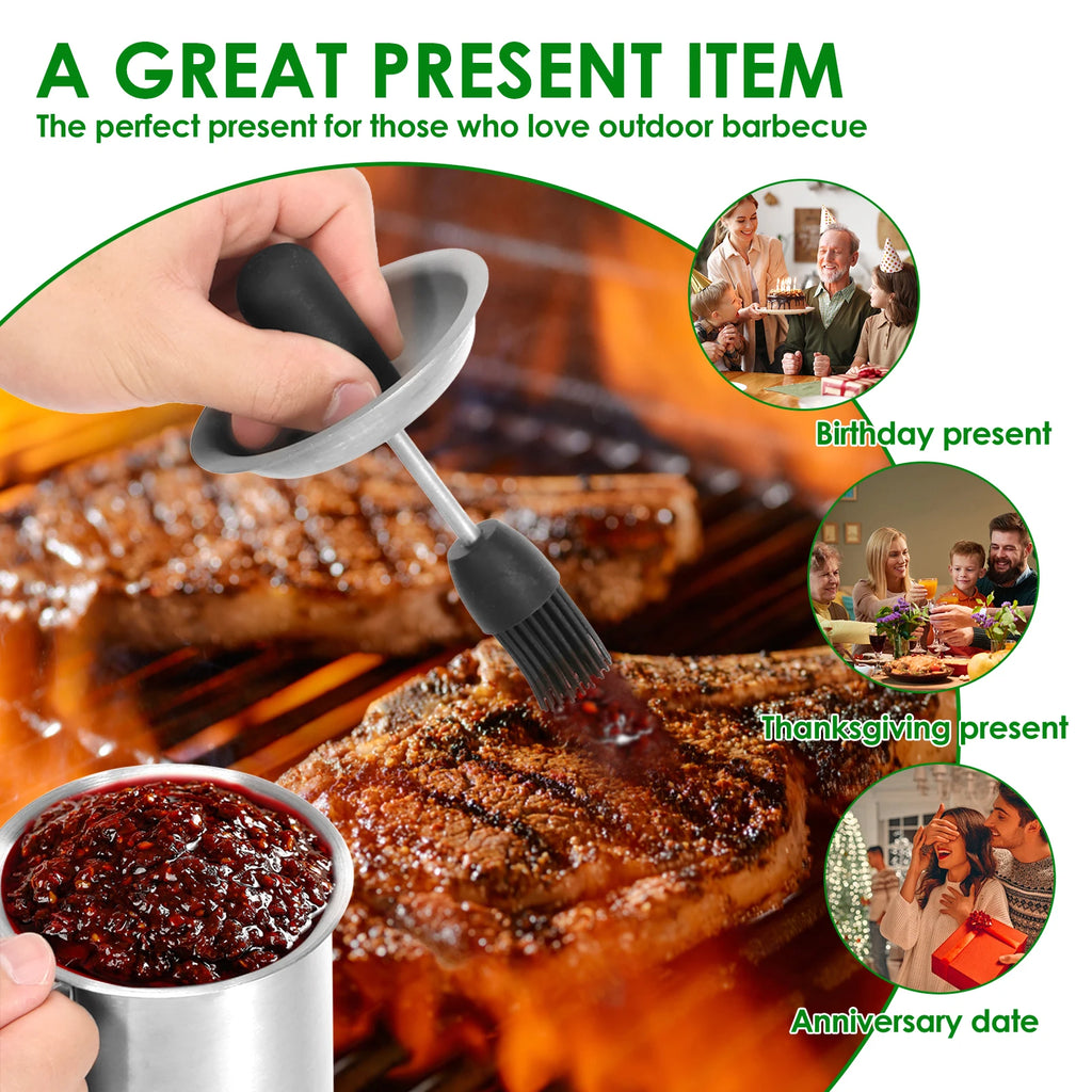 500ML Stainless Steel BBQ Sauce Basting Pot & Brush Set BBQ Basting Set Nixie