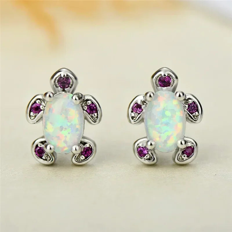 Turtle Stud Earrings – Zinc Alloy White Simulated Opal Jewelry Fashion Stud Earrings Nixie