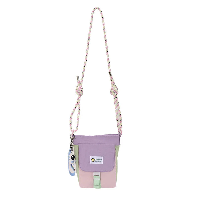 Korean Mini Crossbody Phone Bag – Color Block Shoulder Bag Crossbody Shoulder Bag Nixie BB-1326Pink(No Charm