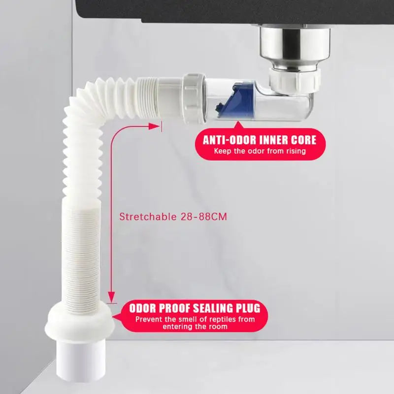 Flexible ABS Siphon Drain Hose G1-1/2 Extendable 28–88cm Siphon Drain Hose Nixie