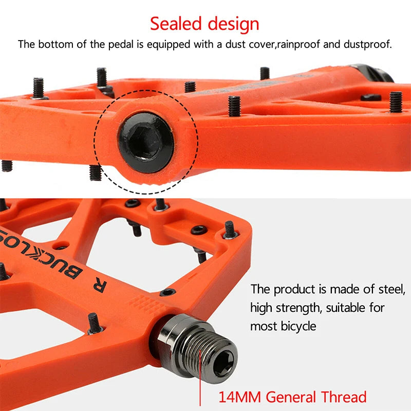 BUCKLOS Ultralight Nylon MTB Flat Pedals DU Bearing 9/16" Bicycle Flat Pedals Nixie