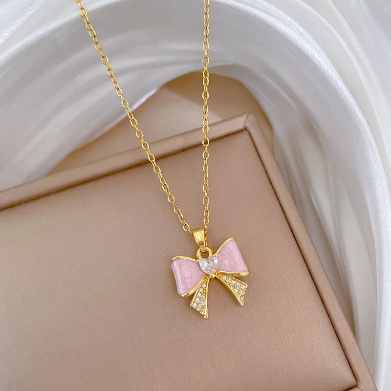 Butterfly Knot Choker Necklace – Gold Stainless Steel Women Pendant Choker Necklace Nixie