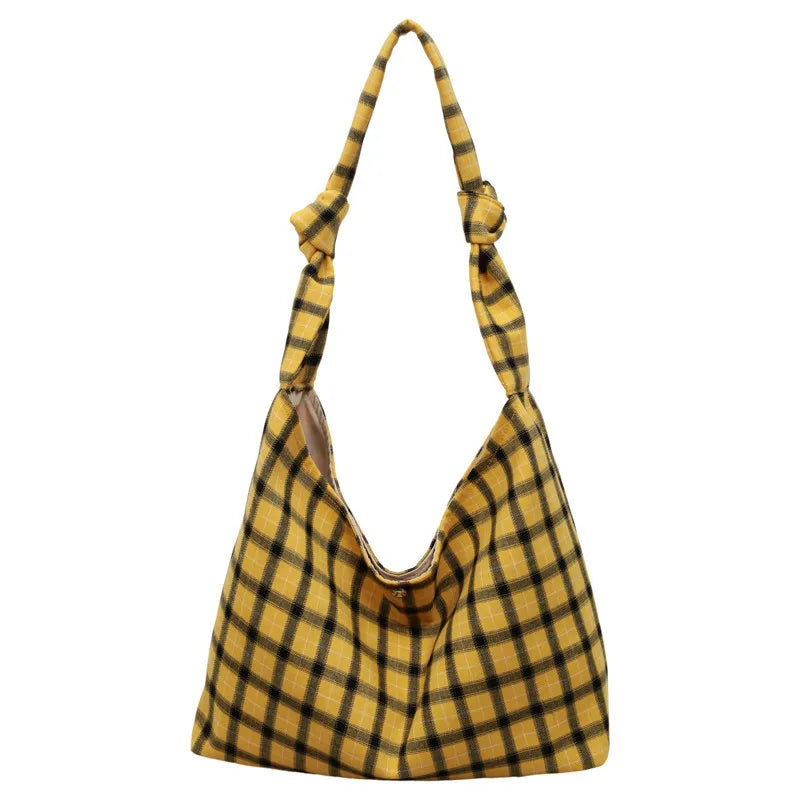 Korean Plaid Canvas Tote Bag – Large Shoulder Crossbody Bag Canvas Tote Bag Nixie