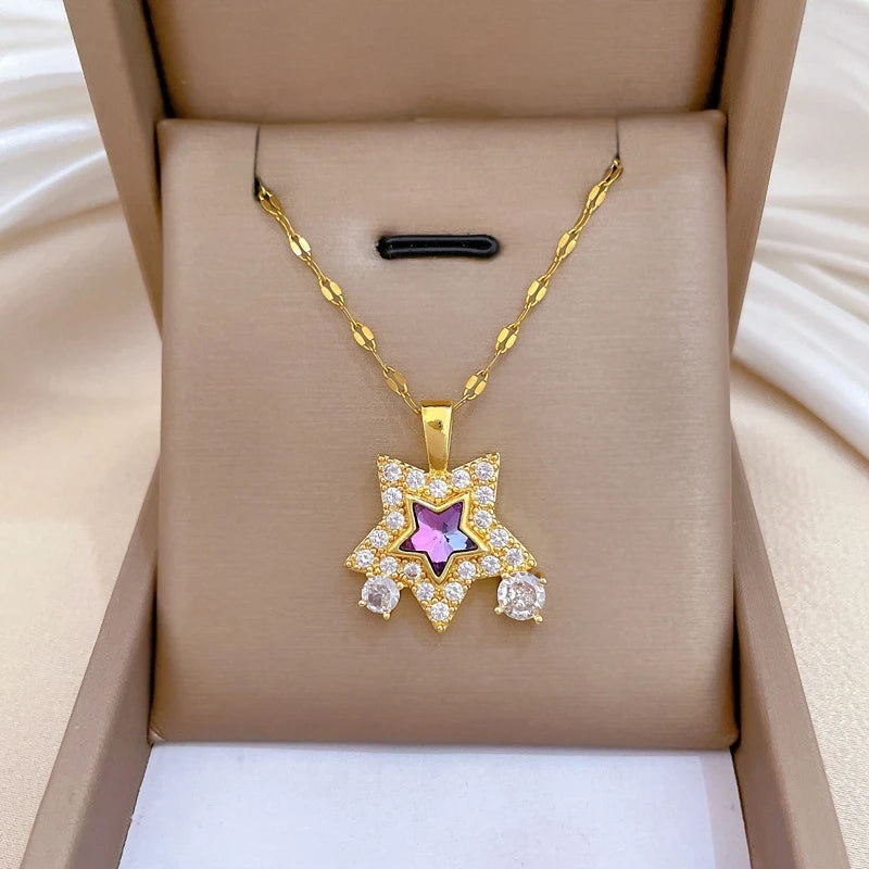 Luxury Star Pendant Necklace – Gold Stainless Steel Choker Women Pendant Necklace Nixie