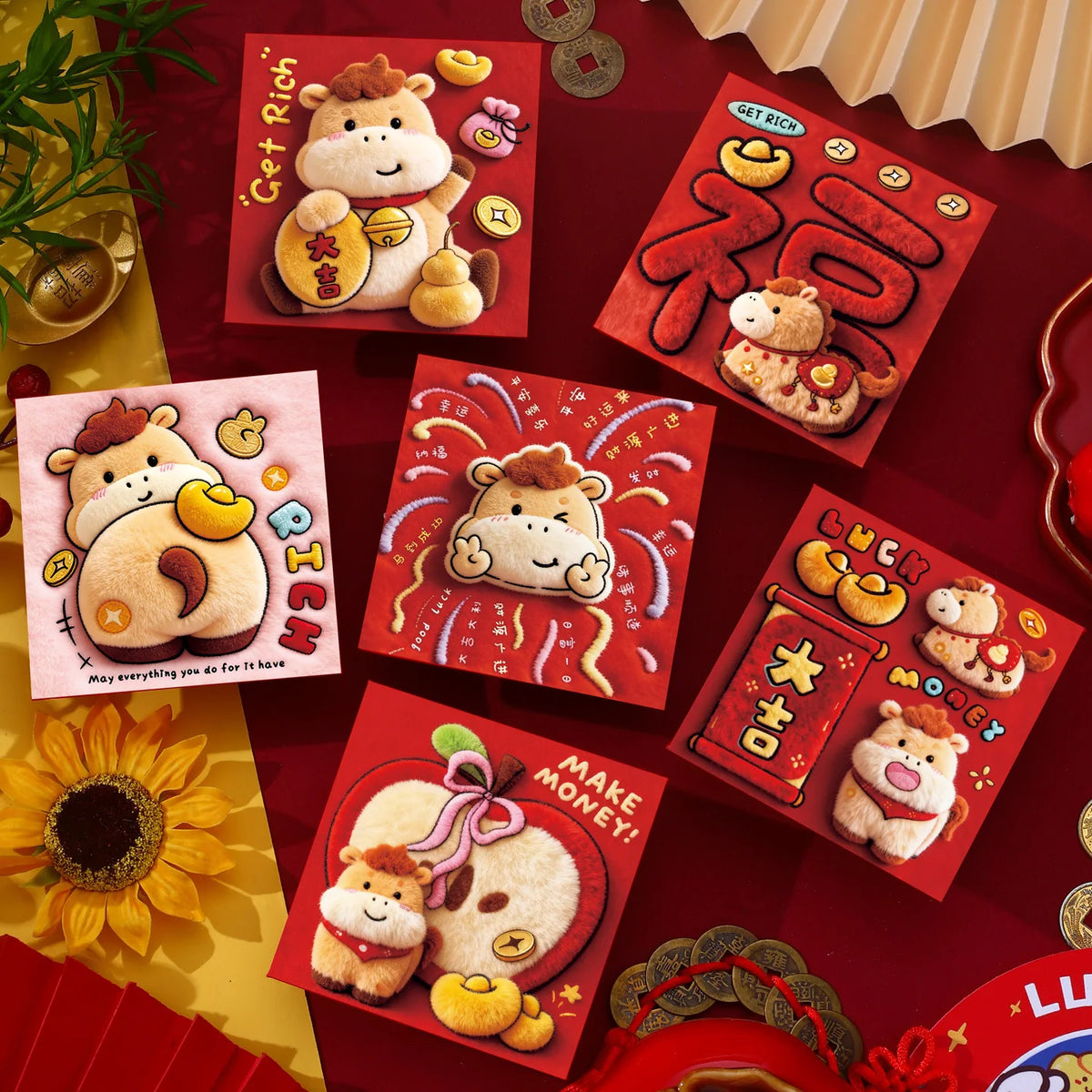 6Pcs 2026 Year of the Horse Red Envelopes – Lucky Money Pouches Festive Red Envelopes Nixie