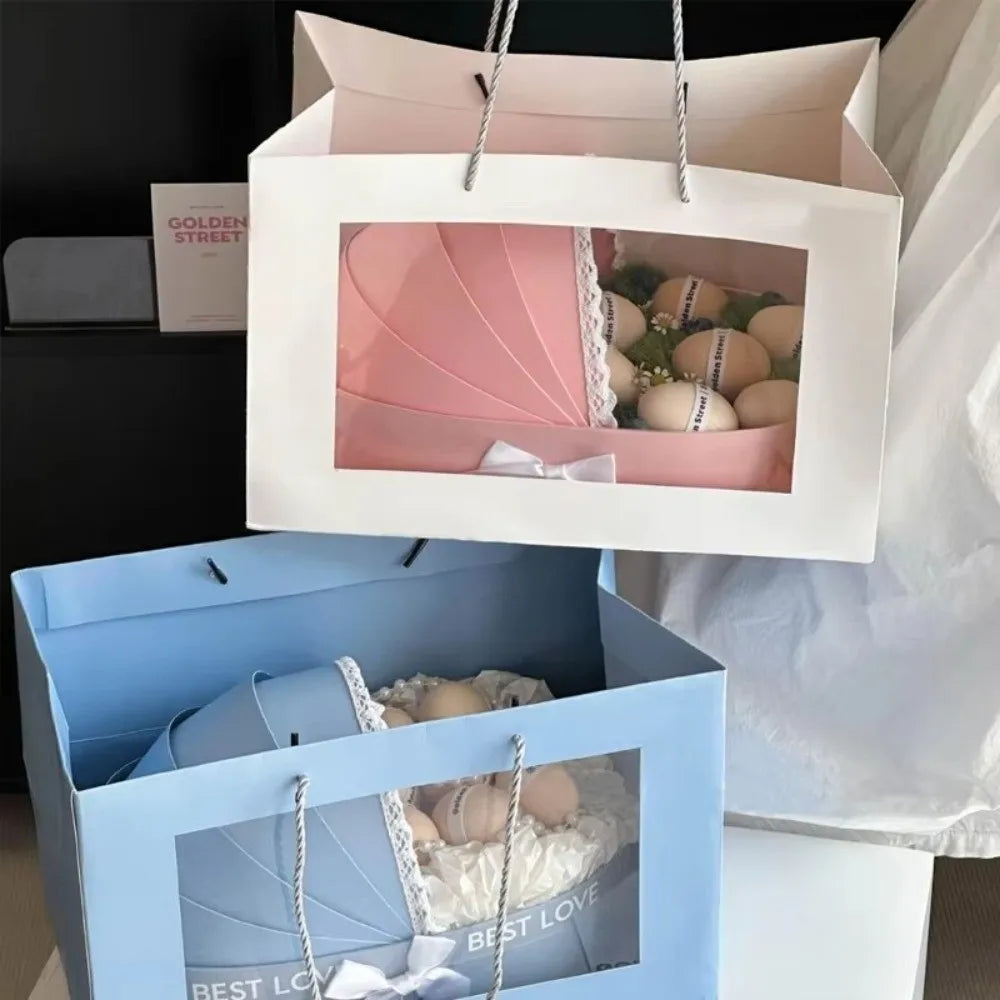 Baby Shower Gift Box – Flower & Moon Cake Basket | Blue Pink Gift Box Basket Nixie