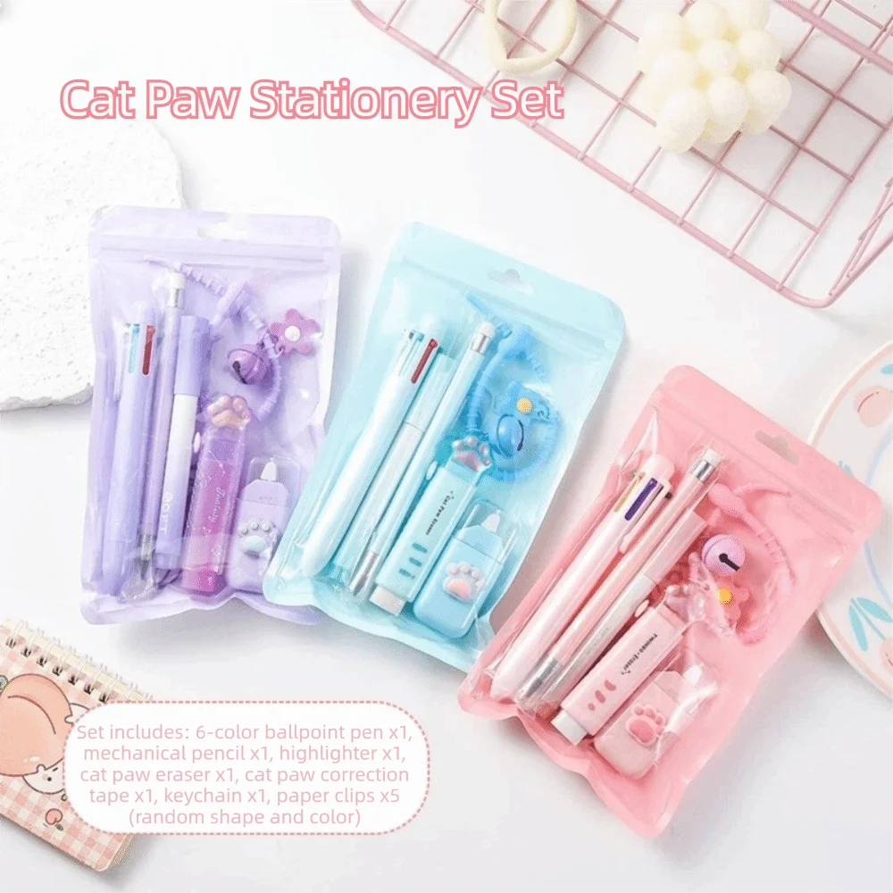 Kawaii Cat Paw 11-Piece Stationery Set – School Supplies Kit Stationery Gift Set Nixie
