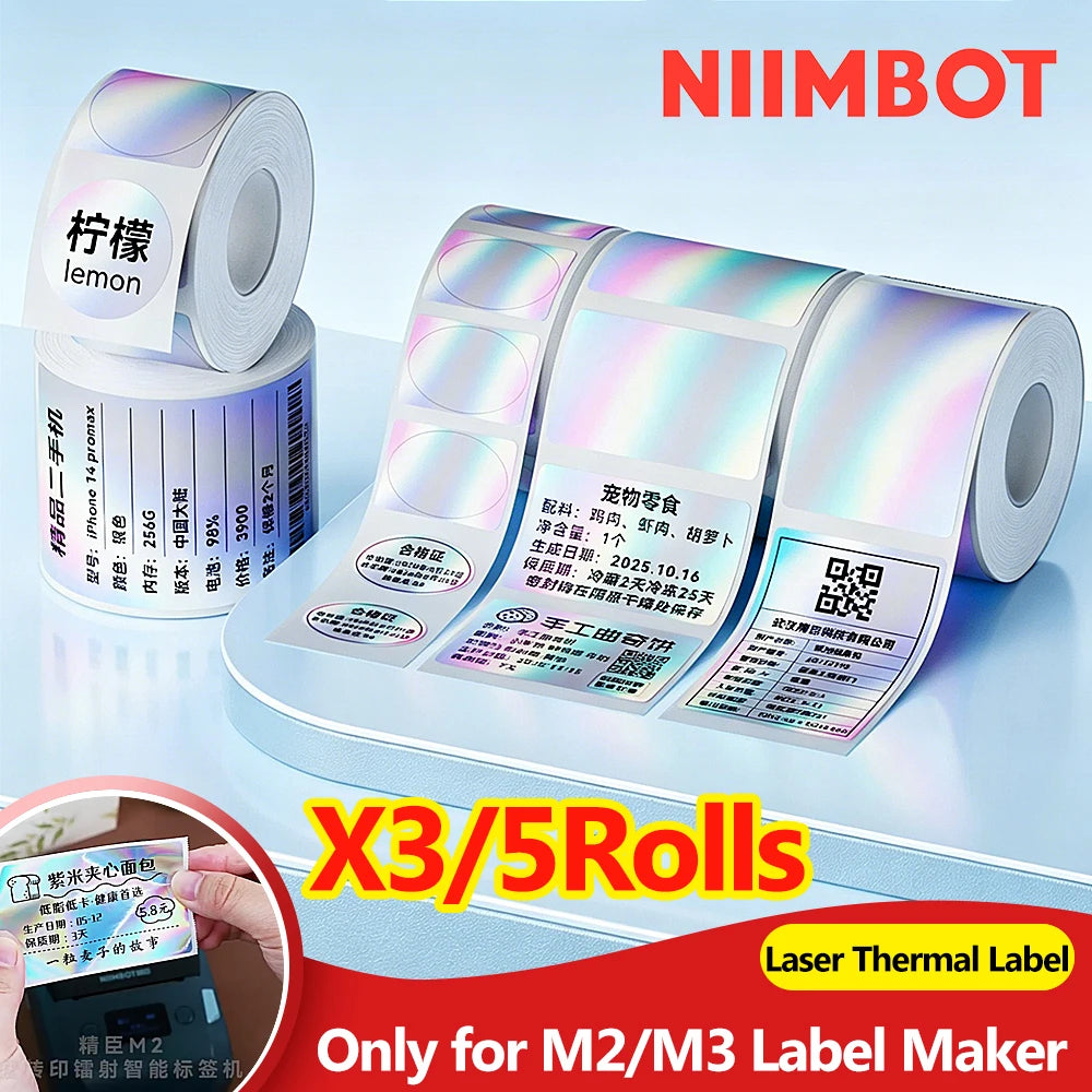 Niimbot M2/M3 Silver Laser Thermal Transfer Label Stickers Thermal Label Rolls Nixie