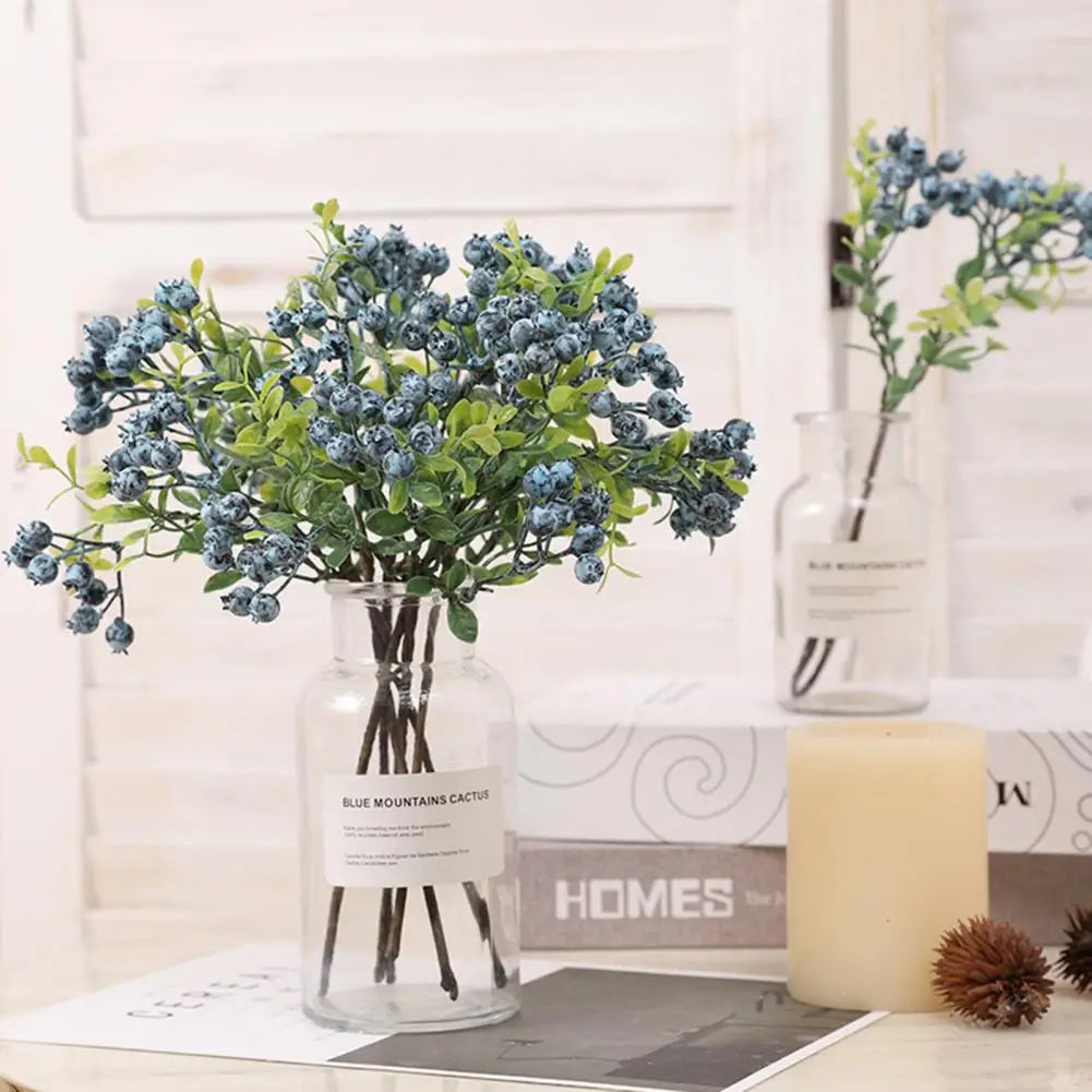 Artificial Blueberry Berry Branch Stem | Fake Floral Decor Prop Artificial Floral Branch Nixie