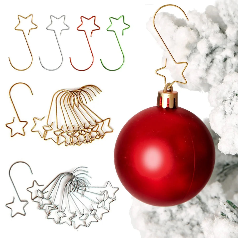 10Pcs Christmas Metal Star S-Hooks Tree Wreath Ornaments