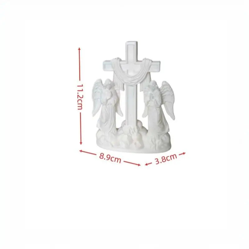 3D Printed White Cross Figurine with Praying Angels – Home Décor Religious Figurine Nixie