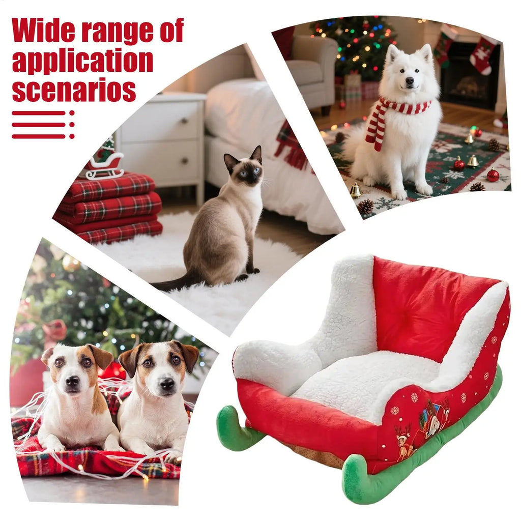 Christmas Sled Dog & Cat Bed – Festive Washable Pet Sofa Holiday Pet Bed Nixie