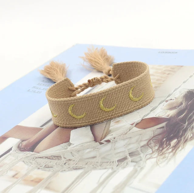 Woven Evil Eye Tassel Bracelet – Stackable Boho Style