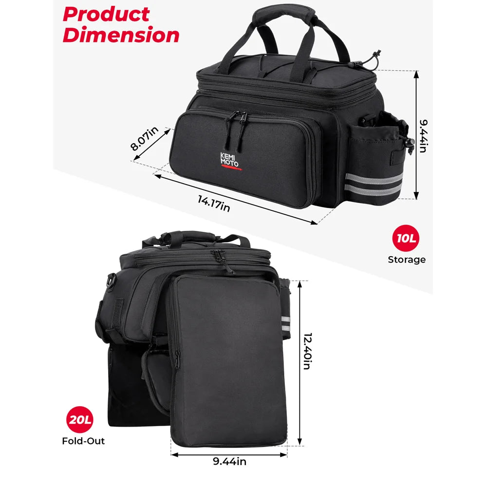 Expandable 10-20L Bike Rear Rack Bag Bicycle Trunk Pannier Bicycle Trunk Bag Nixie