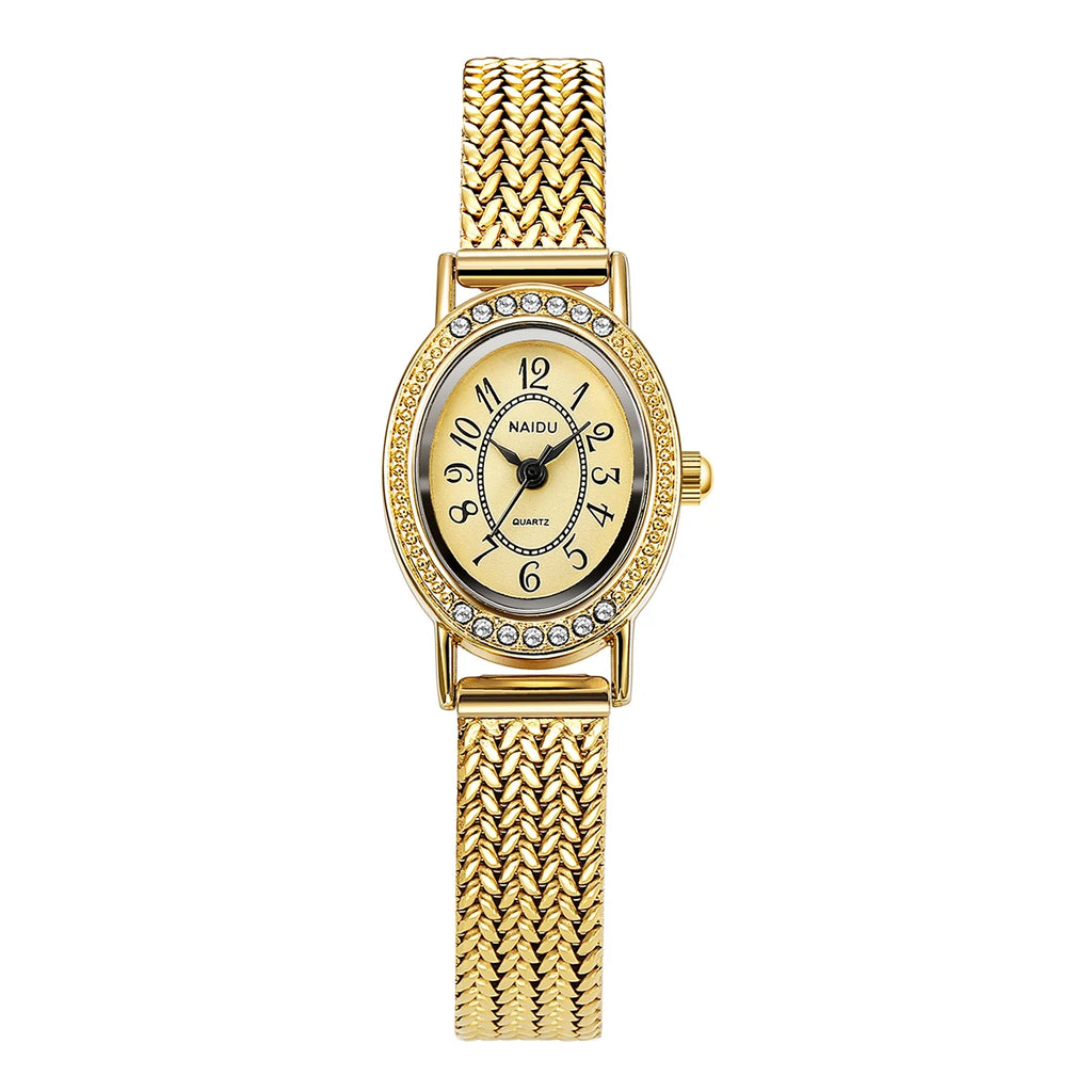 Retro Bohemian Woven Stainless Steel Mesh Watch | Quartz Mesh Strap Watch Nixie Gold