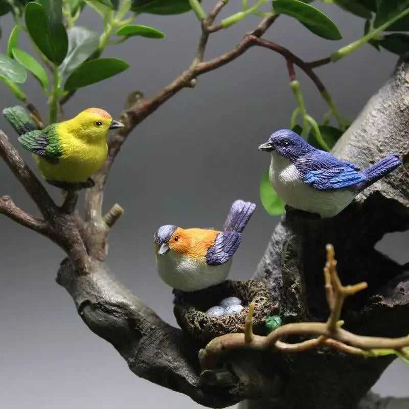 Resin Bird & Nest Figurine Set – Fairy Garden Micro Landscape Resin Figurine Set Nixie
