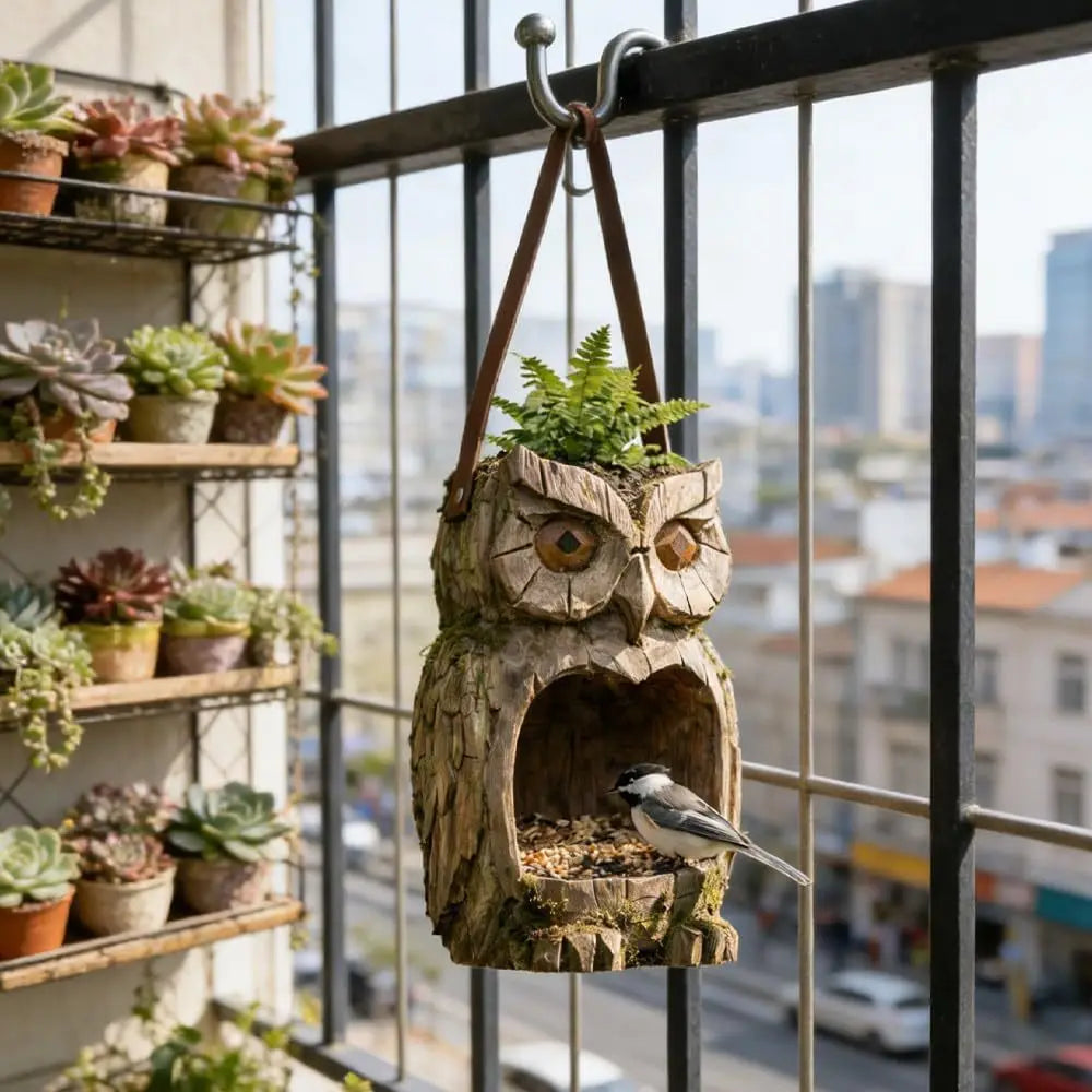 Owl Bird Feeder – Realistic Resin Hanging Feeder for Garden Hanging Bird Feeder Nixie
