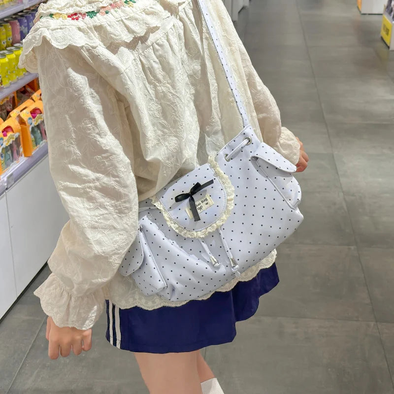 Korean Lace Polka Dot Crossbody Bag – Cute Bowknot Shoulder Bag