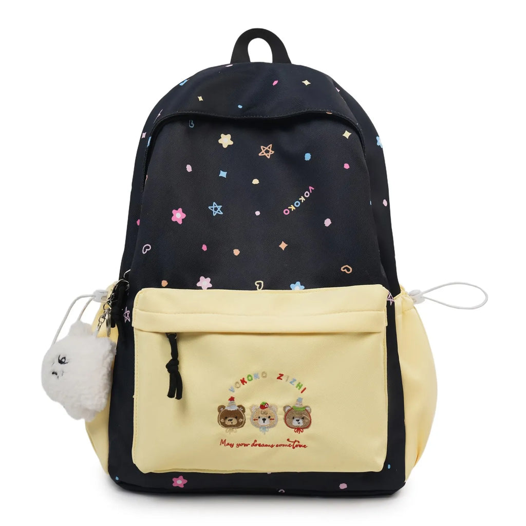 Cartoon Dog Embroidery Backpack – Large School Bag for Girls Embroidery Backpack Nixie BB-709-Black 12 inches
