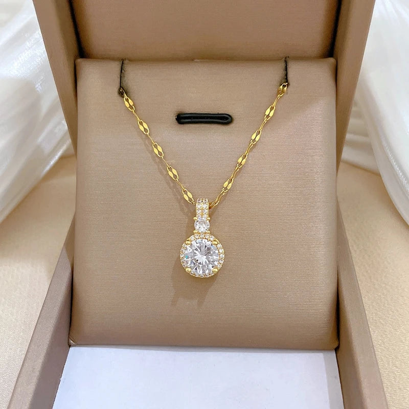 Sparkling Zircon Clavicle Pendant Necklace Gold Plated Women Pendant Necklace Nixie
