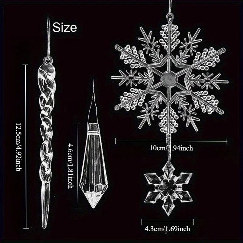 12/24Pcs Crystal Snowflake Acrylic Christmas Tree Ornaments Christmas Ornaments Nixie