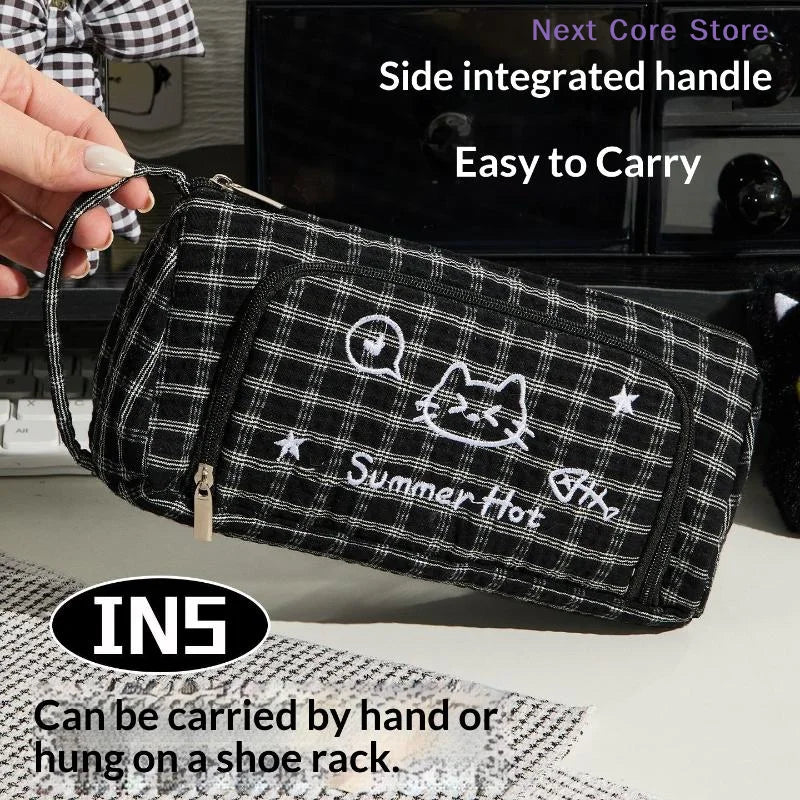 Cute Cat Embroidery Pencil Case Large Capacity Stationery Bag Embroidery Pencil Case Nixie