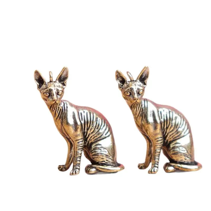 Solid Brass Hairless Cat Statue – Vintage Desktop Figurine Animal Figurine Nixie